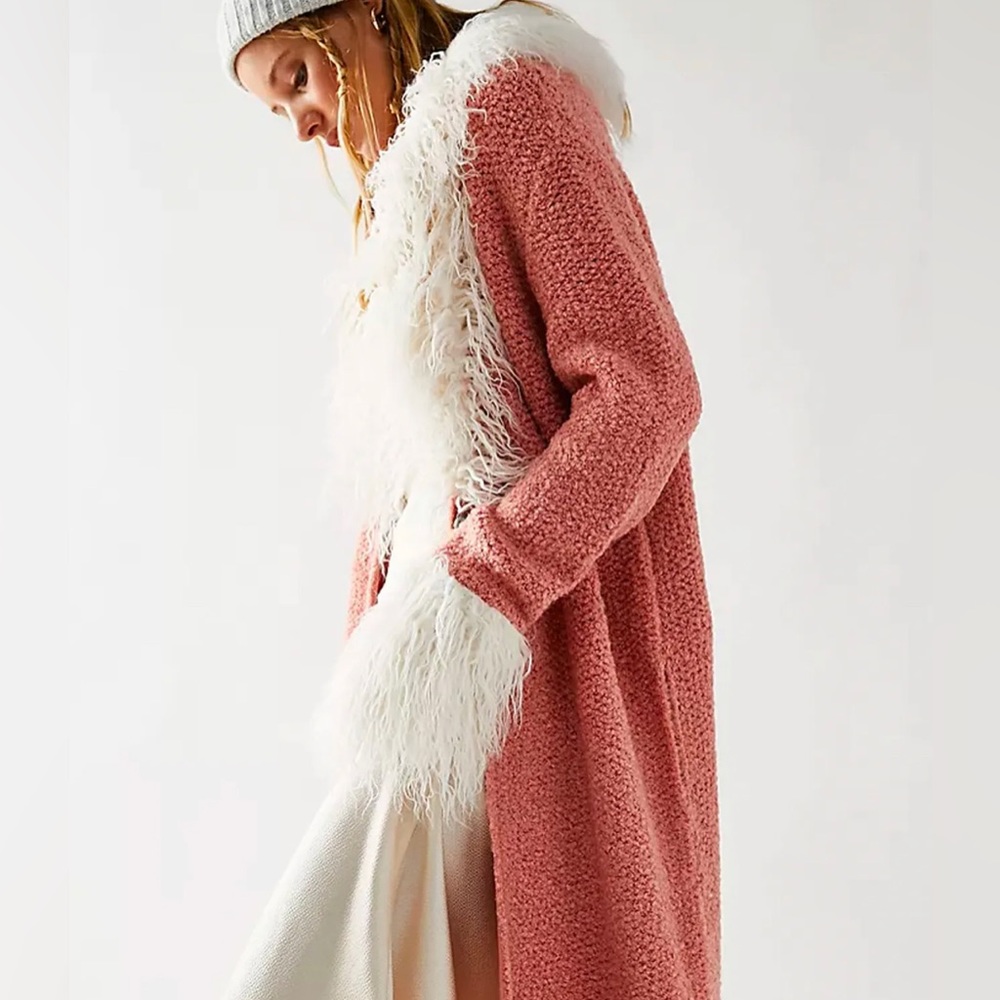 Free People Kate fur trimmed sweater jacket